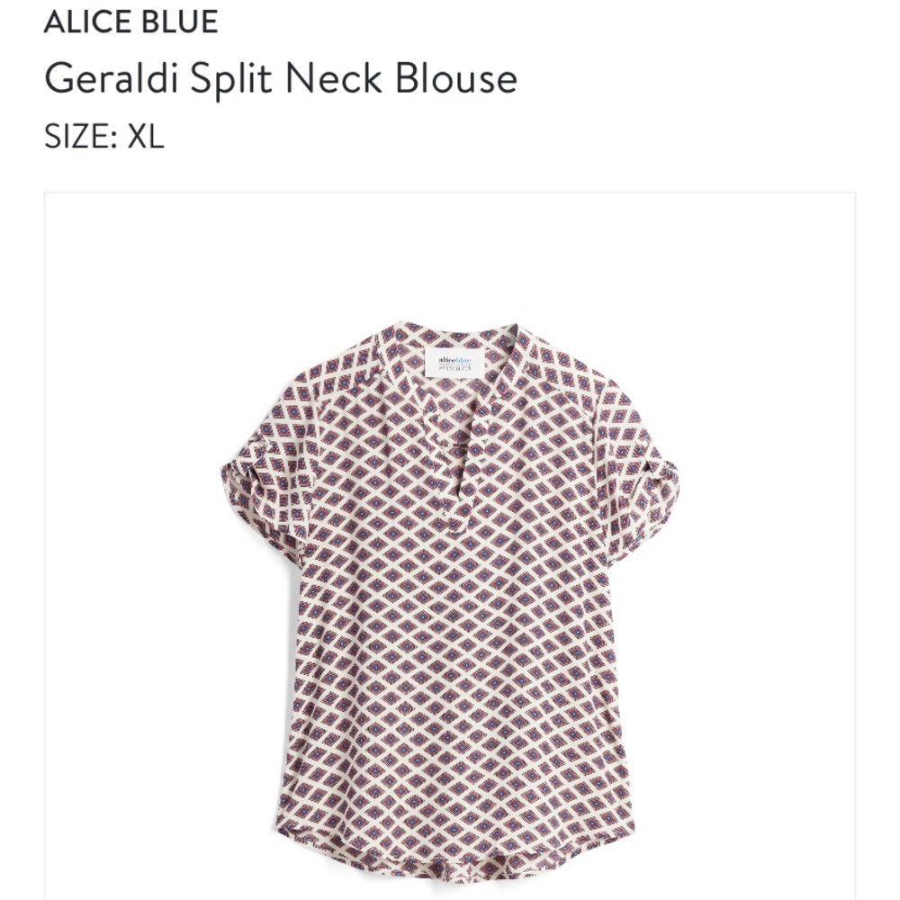 NWT! Alice Blue Geraldi Split Neck Blouse Size XL